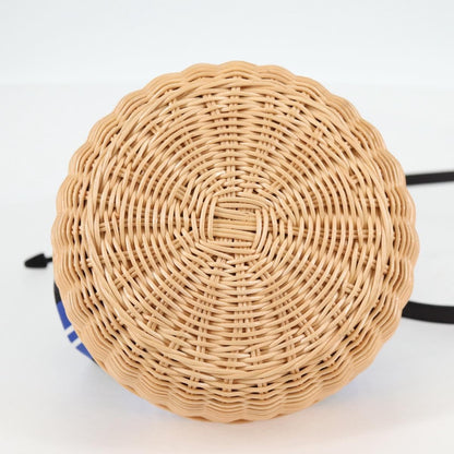 Prada Drawstring Bucket Bag Canvas and Wicker, BLUE, CANVAS, Handbag