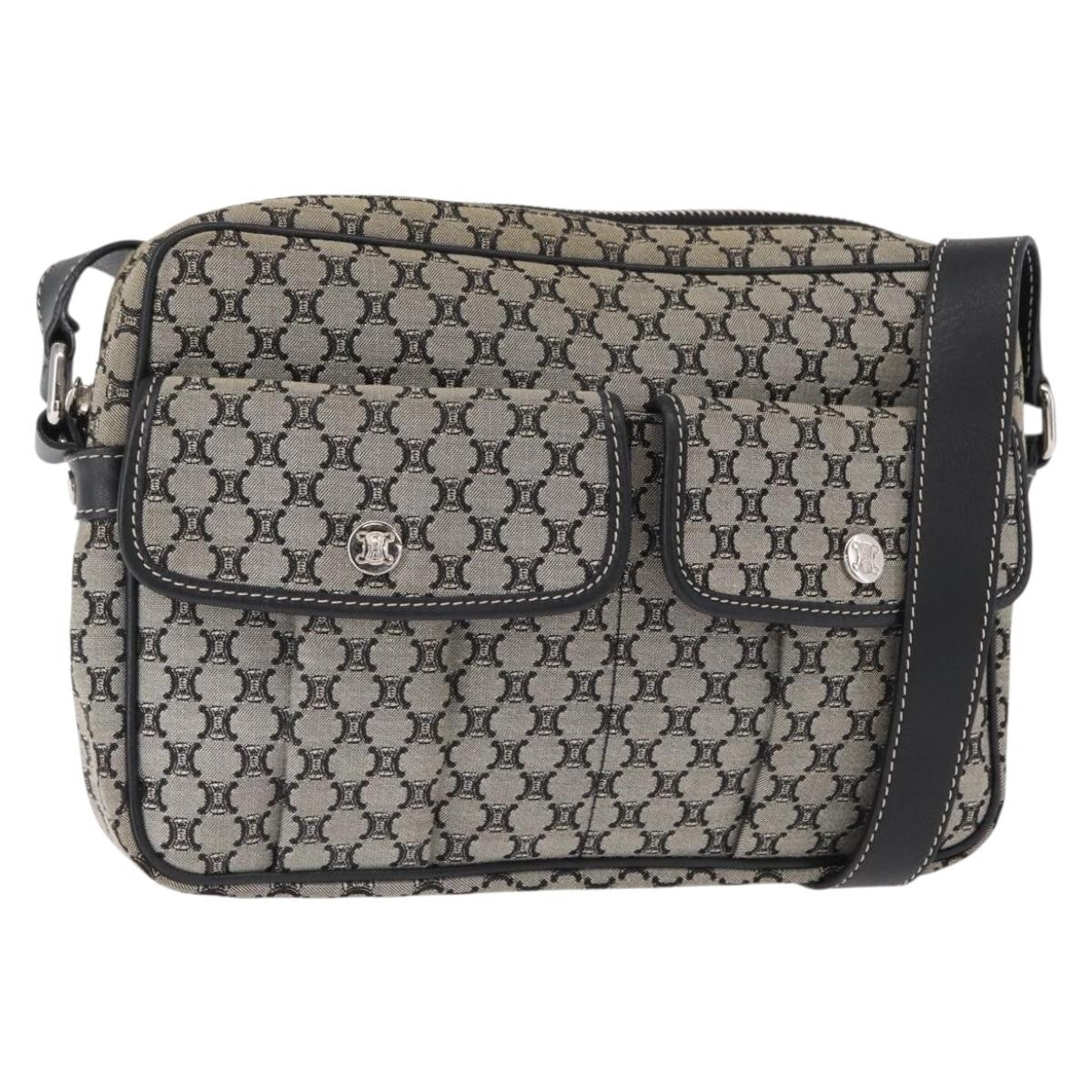 Celine Vintage Macadam Shoulder Bag Canvas and Leather, GRAY, CANVAS, Shoulder bag