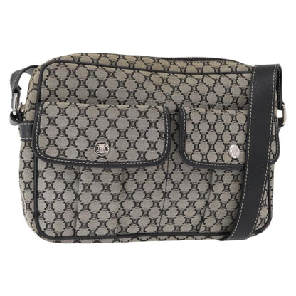 Celine Vintage Macadam Shoulder Bag Canvas and Leather, GRAY, CANVAS, Shoulder bag