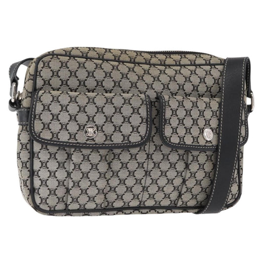 Celine Vintage Macadam Shoulder Bag Canvas and Leather, GRAY, CANVAS, Shoulder bag