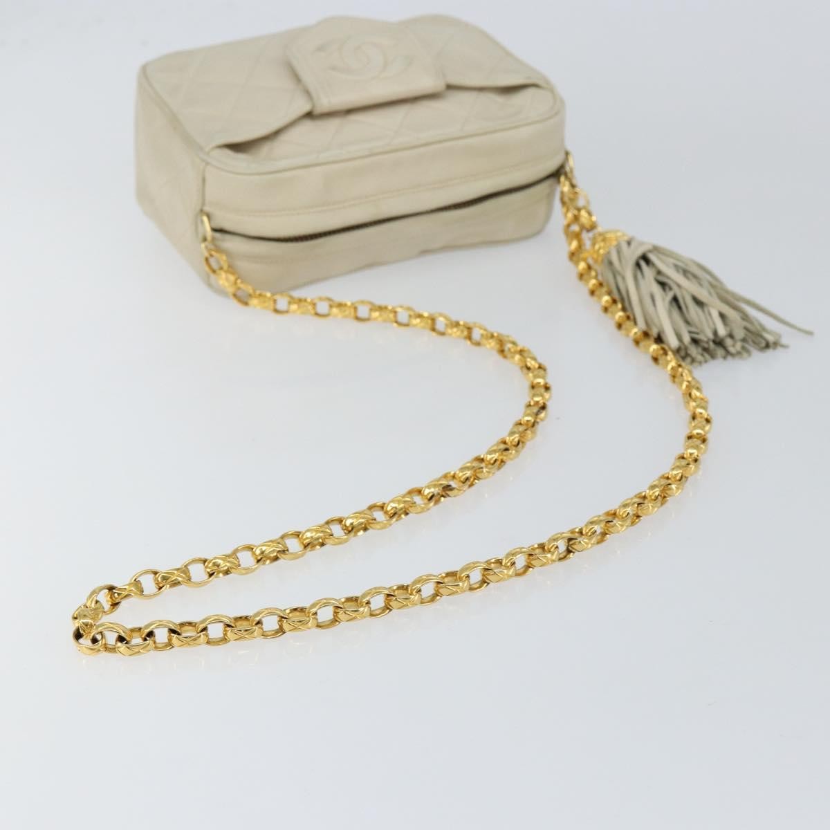 Chanel Vintage Front Pocket Camera Bag Quilted Lambskin, BEIGE, LEATHER, Shoulder bag