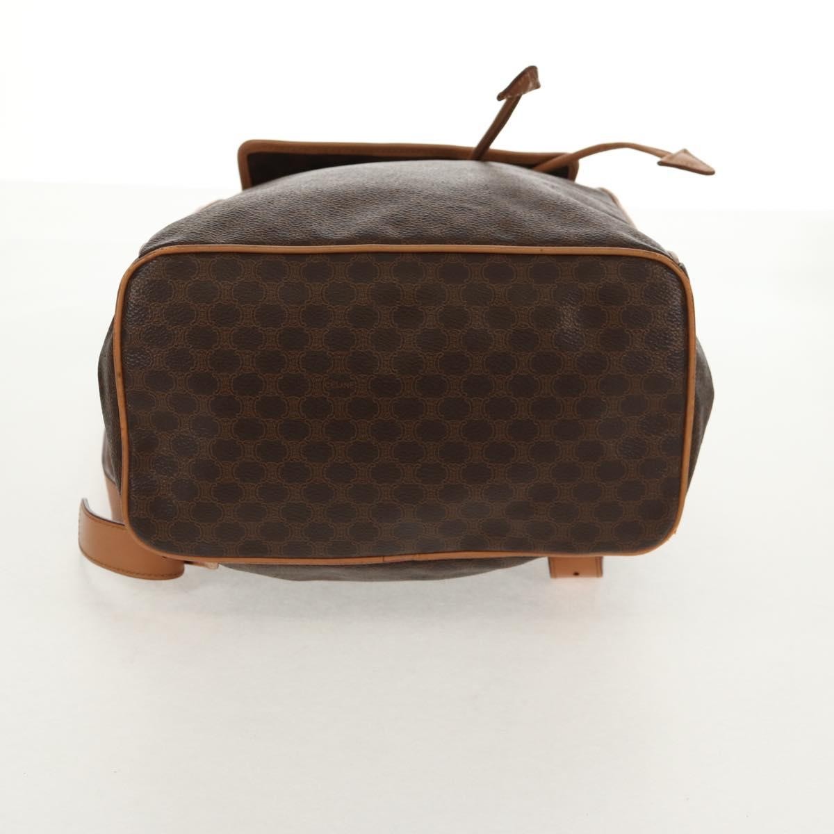 Celine Vintage Drawstring Flap Backpack Macadam Coated Canvas, BROWN, CANVAS, Backpack