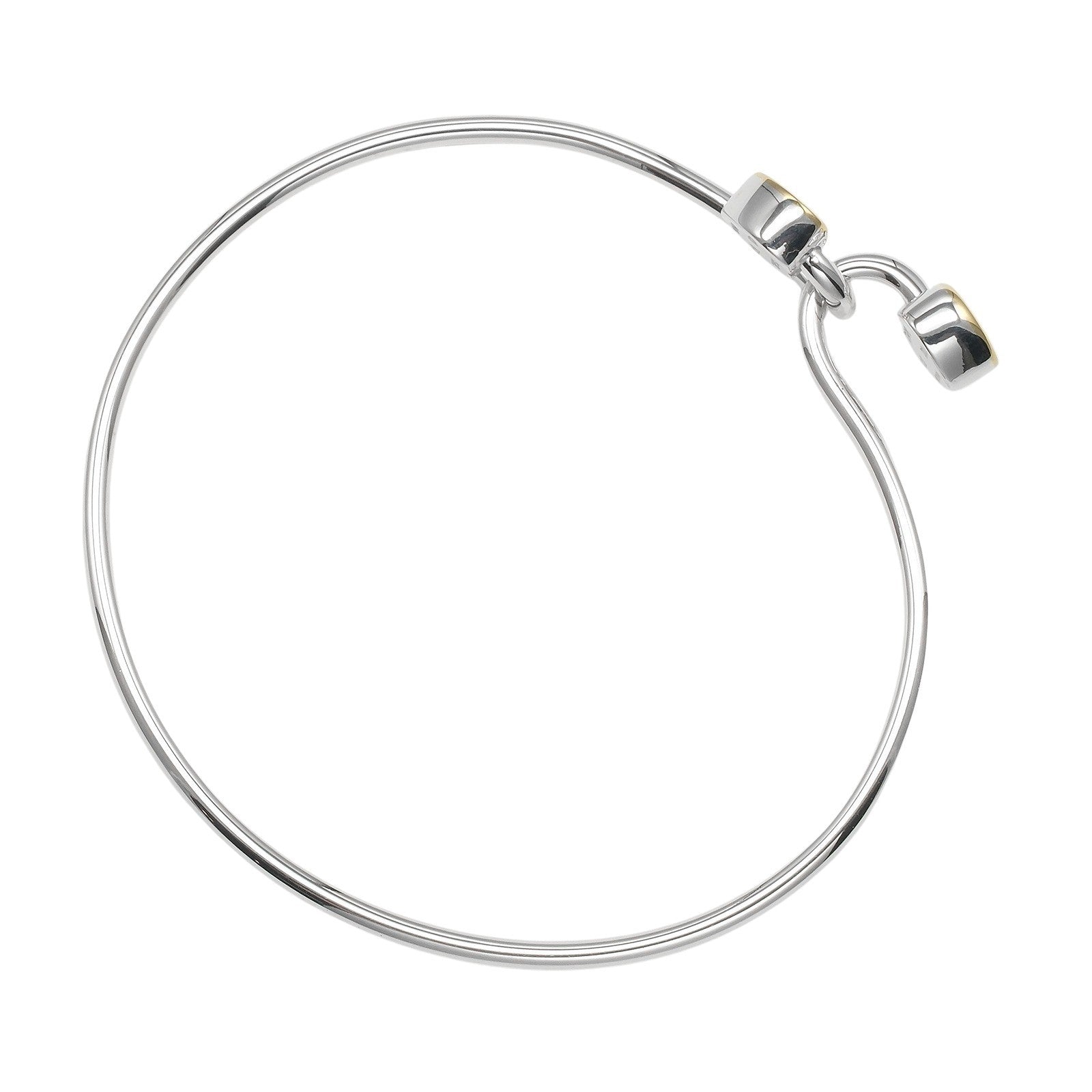 Tiffany & Co. Double Heart Lock Bangle Bracelet Sterling Silver with 18K Yellow Gold, SILVER, SILVER, Bracelet