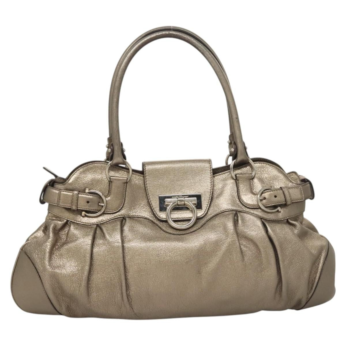 Salvatore Ferragamo Marisa Satchel Leather, GOLD, LEATHER, Handbag