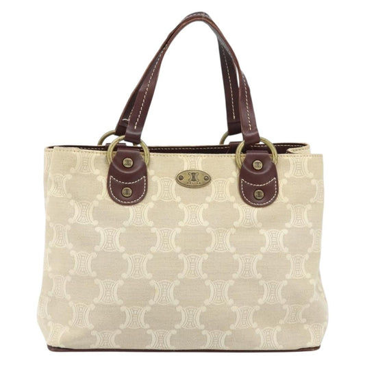 Celine Vintage Macadam Handbag Canvas and Leather, BEIGE, CANVAS, Handbag