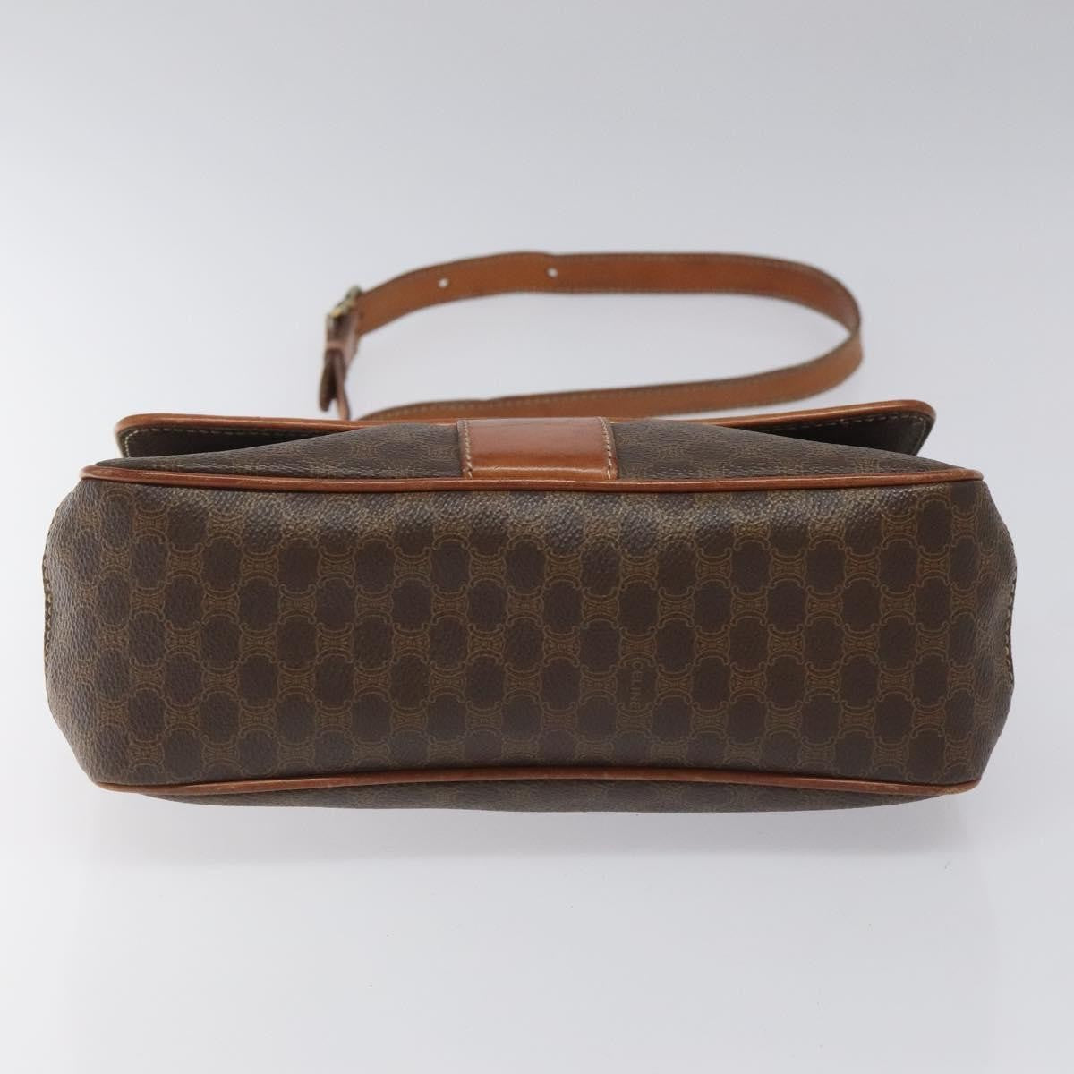 Celine Vintage Macadam Circle Logo Shoulder Bag Canvas and Leather, Brown, Canvas, Shoulder Bag