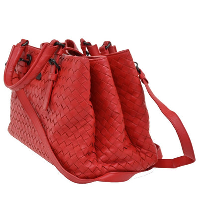 Bottega Veneta Roma Bag Intrecciato Nappa, RED, LEATHER, Handbag