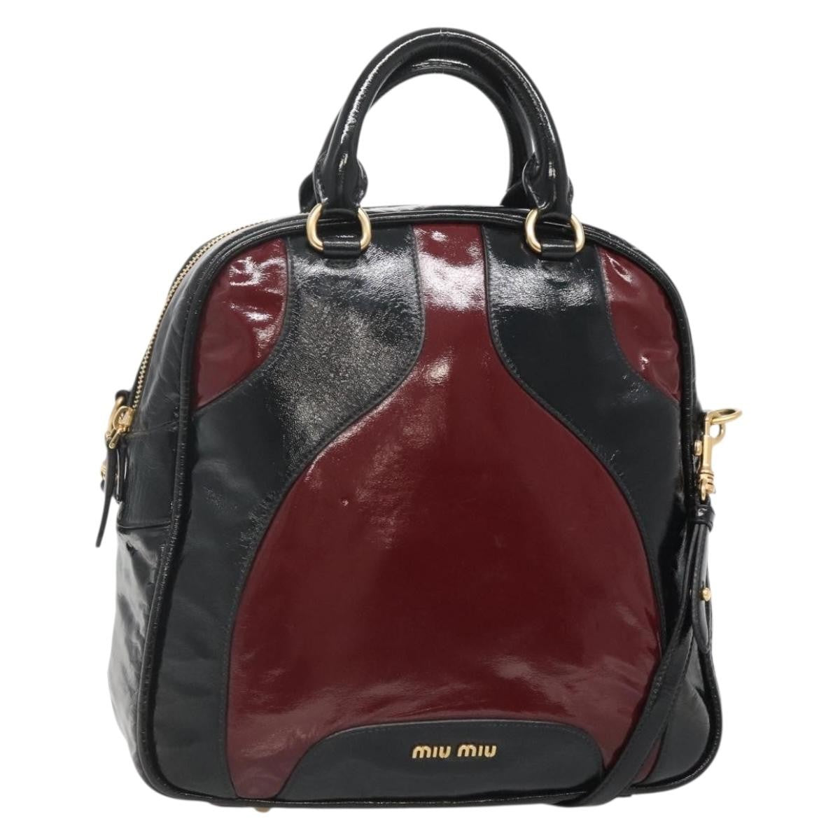 Miu Miu Convertible Satchel Bag Leather, BLACK, PATENT_LEATHER, Handbag