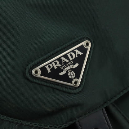 Prada Vela Double Front Pocket Backpack Tessuto with Saffiano Leather, Khaki, Nylon, Backpack