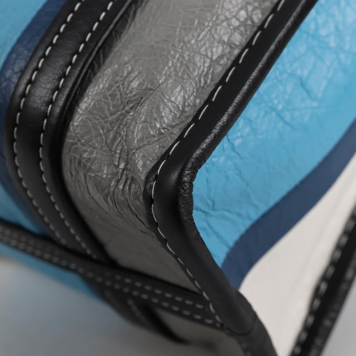 Balenciaga Bazar Convertible Tote Striped Leather, BLUE, LEATHER, Tote bag