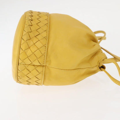 Bottega Veneta Drawstring Bucket Bag Leather and Intrecciato Nappa, YELLOW, LEATHER, Shoulder bag