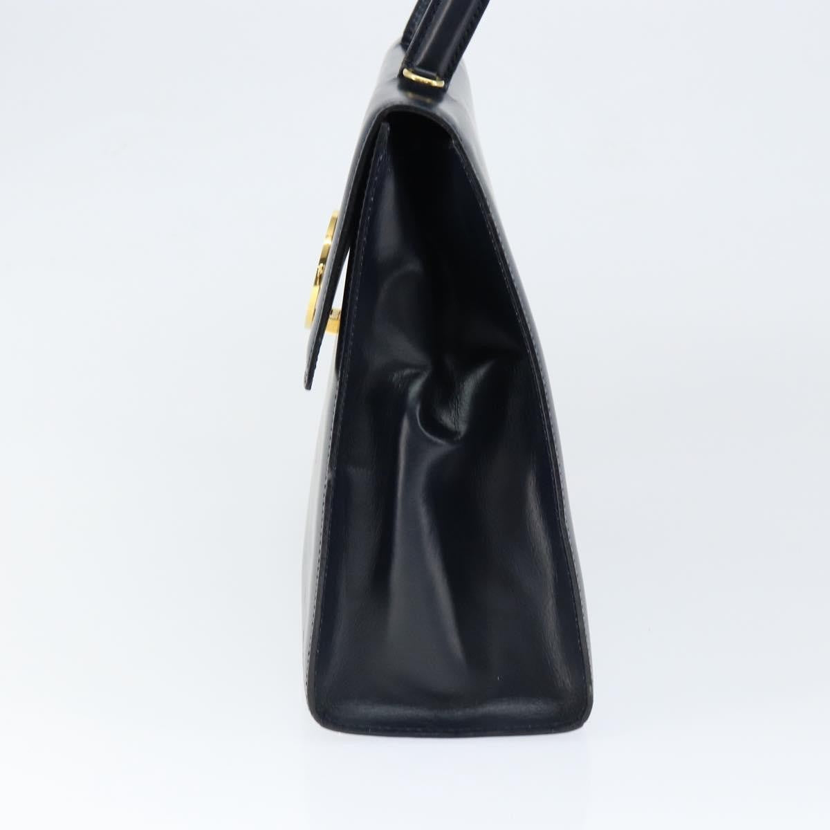 Celine Circle Logo Handbag Leather, NAVY, LEATHER, Handbag