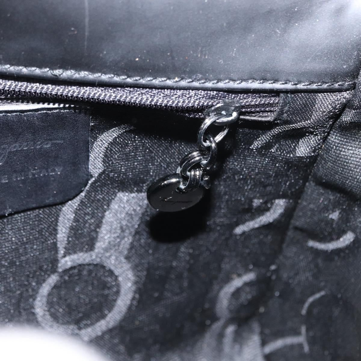 Salvatore Ferragamo Gancini Shoulder Bag Leather, BLACK, PATENT_LEATHER, Shoulder bag