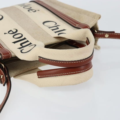 Chloe Woody Convertible Tote Canvas with Leather, BEIGE, CANVAS, Handbag