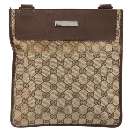 Gucci Vintage Flat Messenger Bag GG Canvas and Leather, BEIGE, CANVAS, Shoulder bag