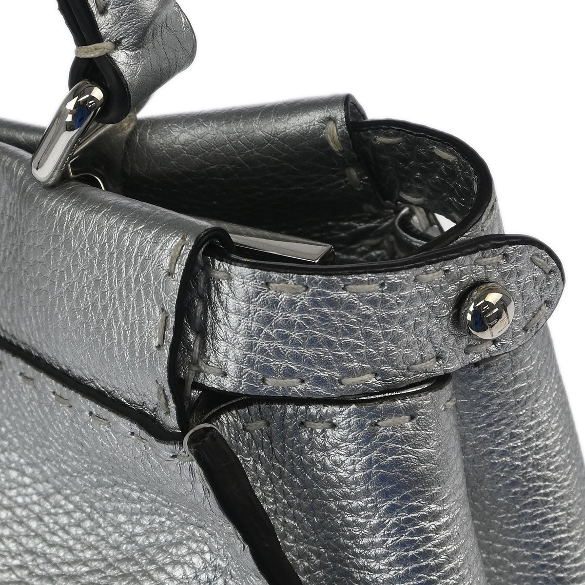 Fendi Selleria Peekaboo Bag Rigid Leather, SILVER, LEATHER, Handbag