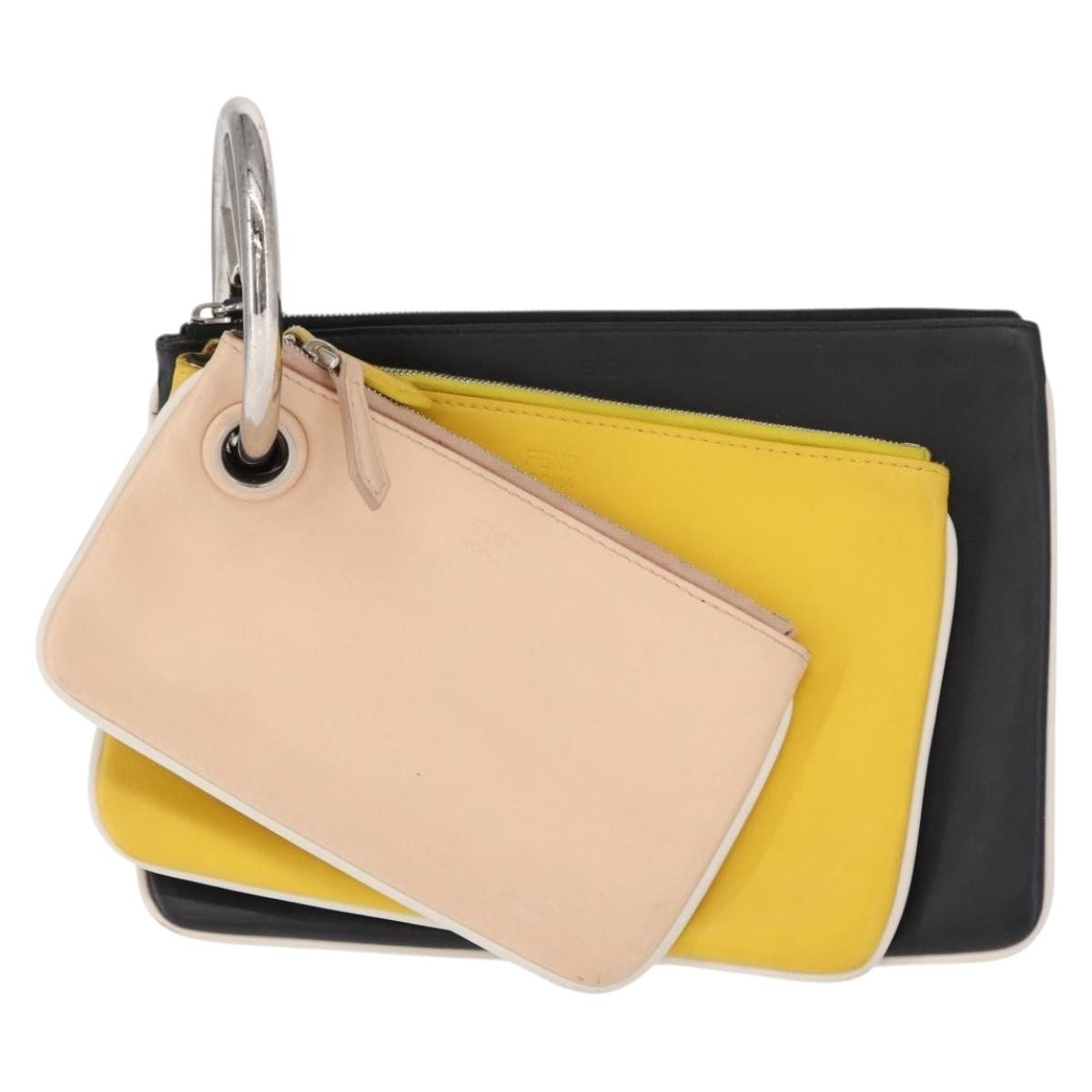 Fendi Triplette Pouch Set Calfskin, MULTICOLOUR, LEATHER, Clutche & pouche