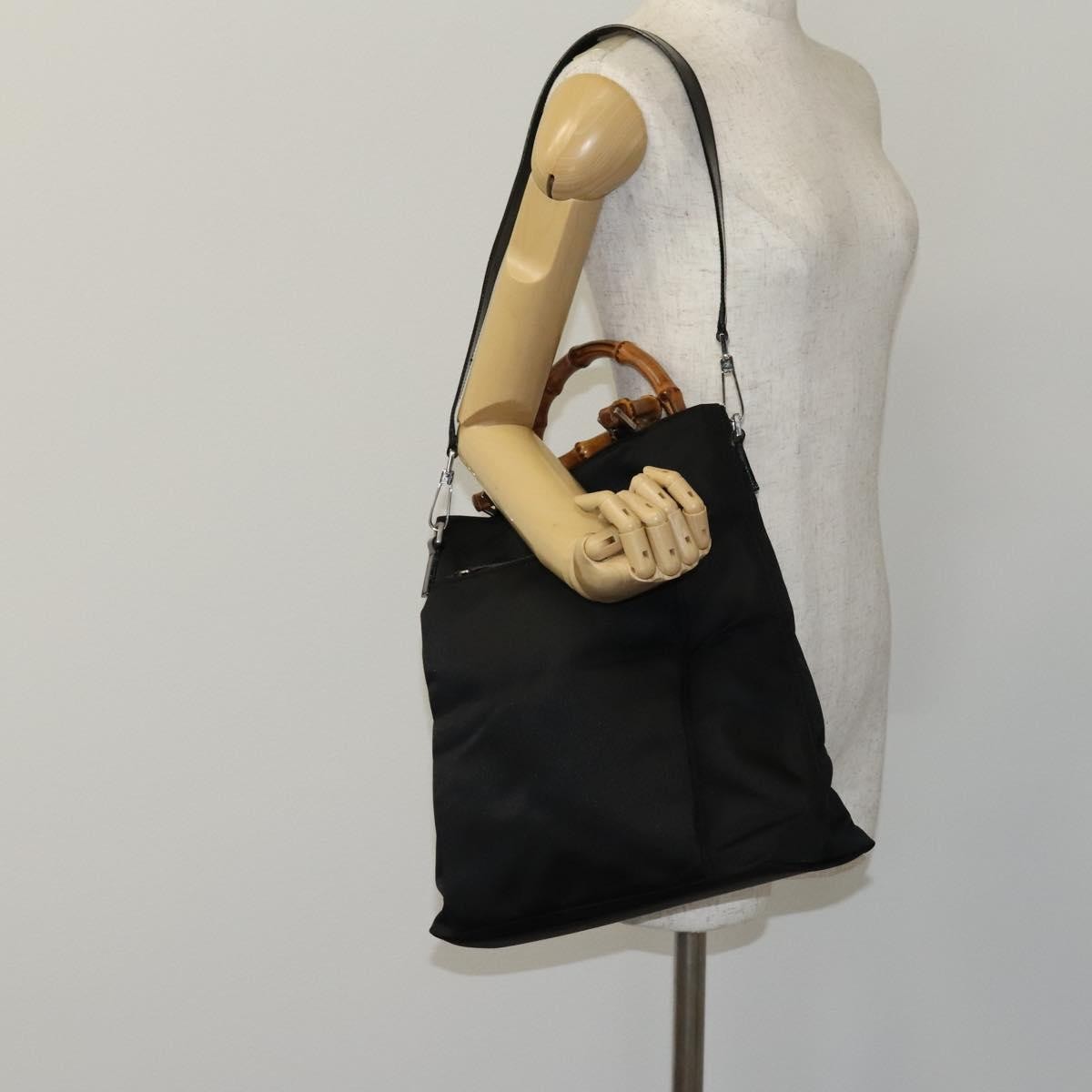 Gucci Vintage Bamboo Handle Bag Nylon, Black, Nylon, Tote Bag