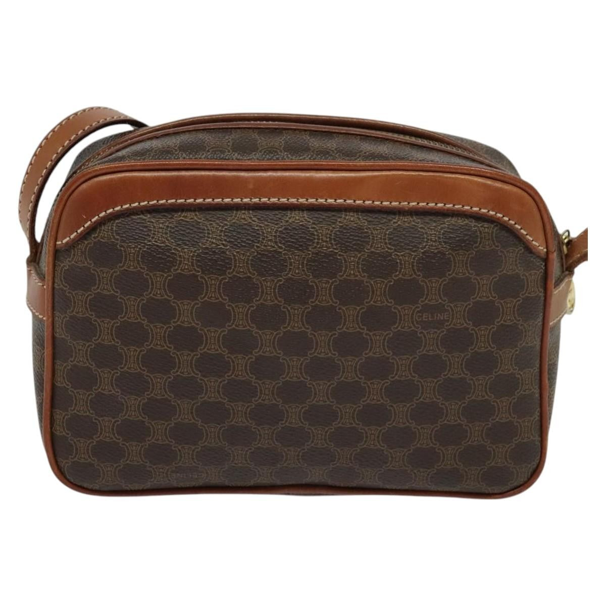 Celine Vintage Macadam Shoulder Bag Canvas, BROWN, PVC, Shoulder bag