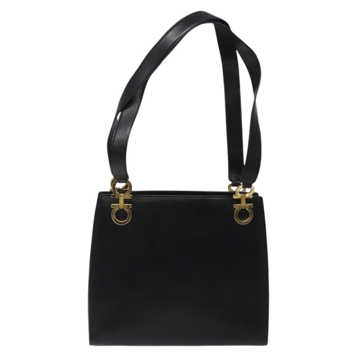 Salvatore Ferragamo Gancini Shoulder Bag Leather, BLACK, LEATHER, Shoulder bag
