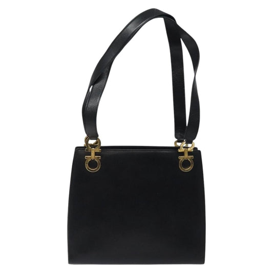 Salvatore Ferragamo Gancini Shoulder Bag Leather, BLACK, LEATHER, Shoulder bag