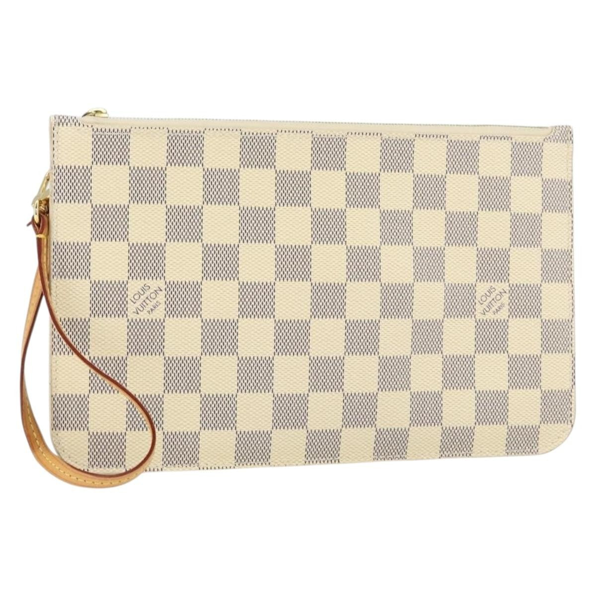 Louis Vuitton Neverfull Pochette Damier, WHITE, CANVAS, Clutche & pouche