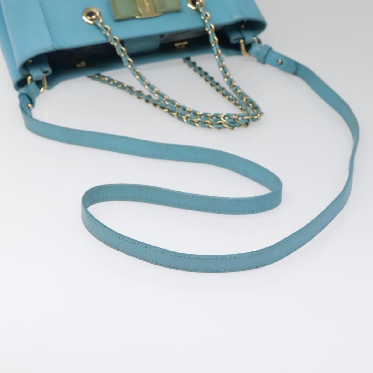 Salvatore Ferragamo Vara Bow Chain Tote Leather, BLUE, LEATHER, Tote bag