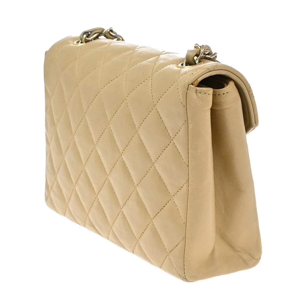 Chanel Vintage Envelope Flap Bag Quilted Lambskin, BEIGE, LEATHER, Clutche & pouche