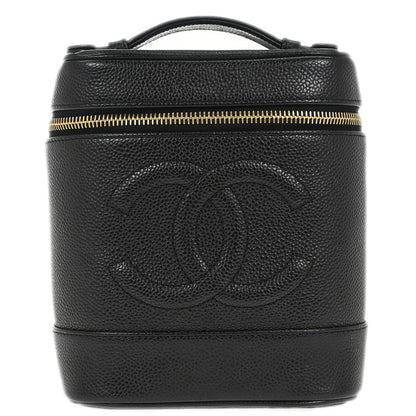 Chanel Vintage Timeless Cosmetic Case Caviar, BLACK, LEATHER, Clutche & pouche