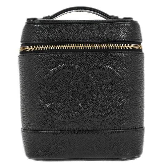 Chanel Vintage Timeless Cosmetic Case Caviar, BLACK, LEATHER, Clutche & pouche
