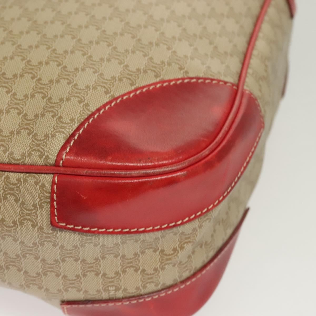 Celine Vintage Macadam Shoulder Bag Canvas and Leather, BEIGE, CANVAS, Shoulder bag