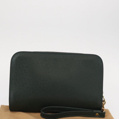 Louis Vuitton Pochette Baikal Clutch Taiga Leather, GREEN, LEATHER, Clutche & pouche