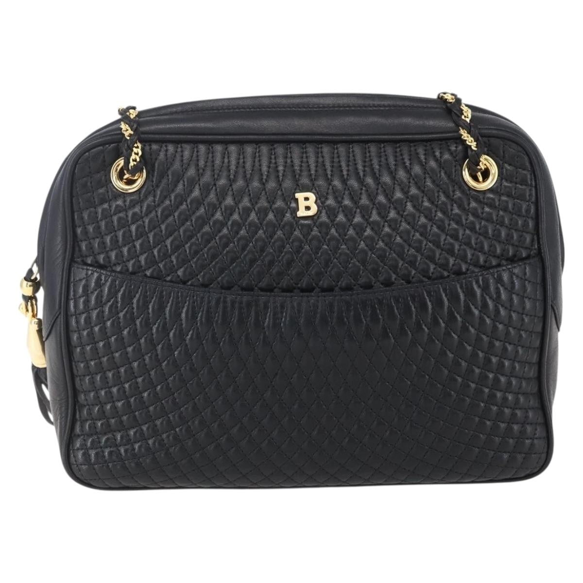 Bally Vintage Chain Shoulder Bag Quilted Leather, BLACK, LEATHER, Shoulder bag