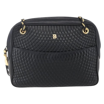 Bally Vintage Chain Shoulder Bag Quilted Leather, BLACK, LEATHER, Shoulder bag