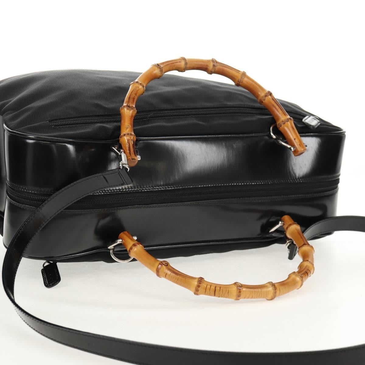 Gucci Vintage Bamboo Handle Bag Nylon, Black, Nylon, Handbag