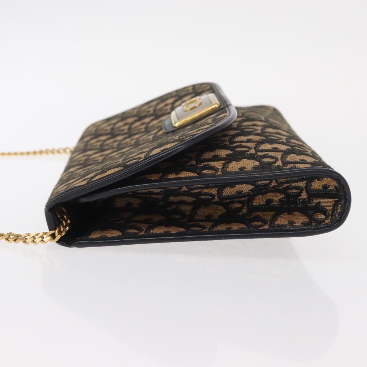 Christian Dior Vintage CD Chain Flap Shoulder Bag Diorissimo Canvas, NAVY, CANVAS, Shoulder bag