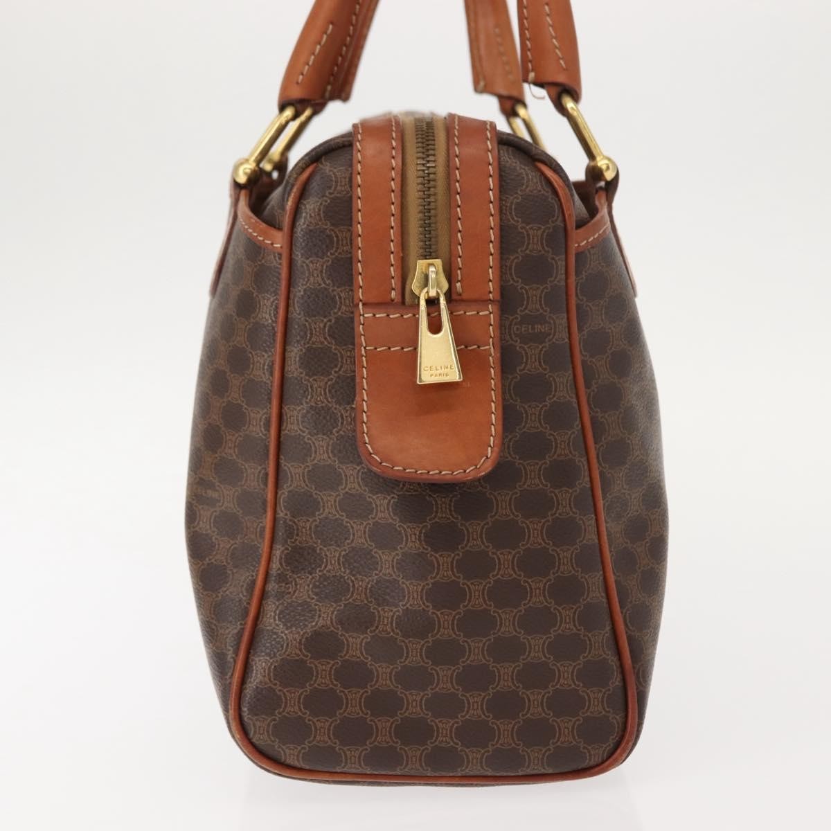 Celine Vintage Macadam Handbag Canvas and Leather, BROWN, CANVAS, Handbag