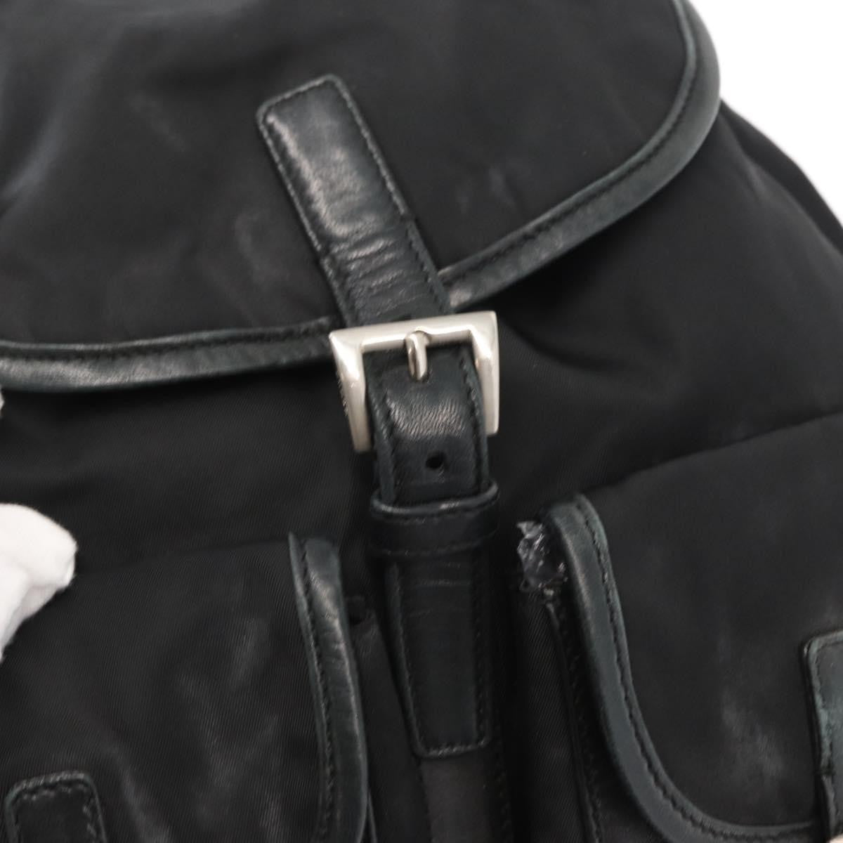 Prada Vela Double Front Pocket Backpack Tessuto with Saffiano Leather, BLACK, NYLON, Backpack