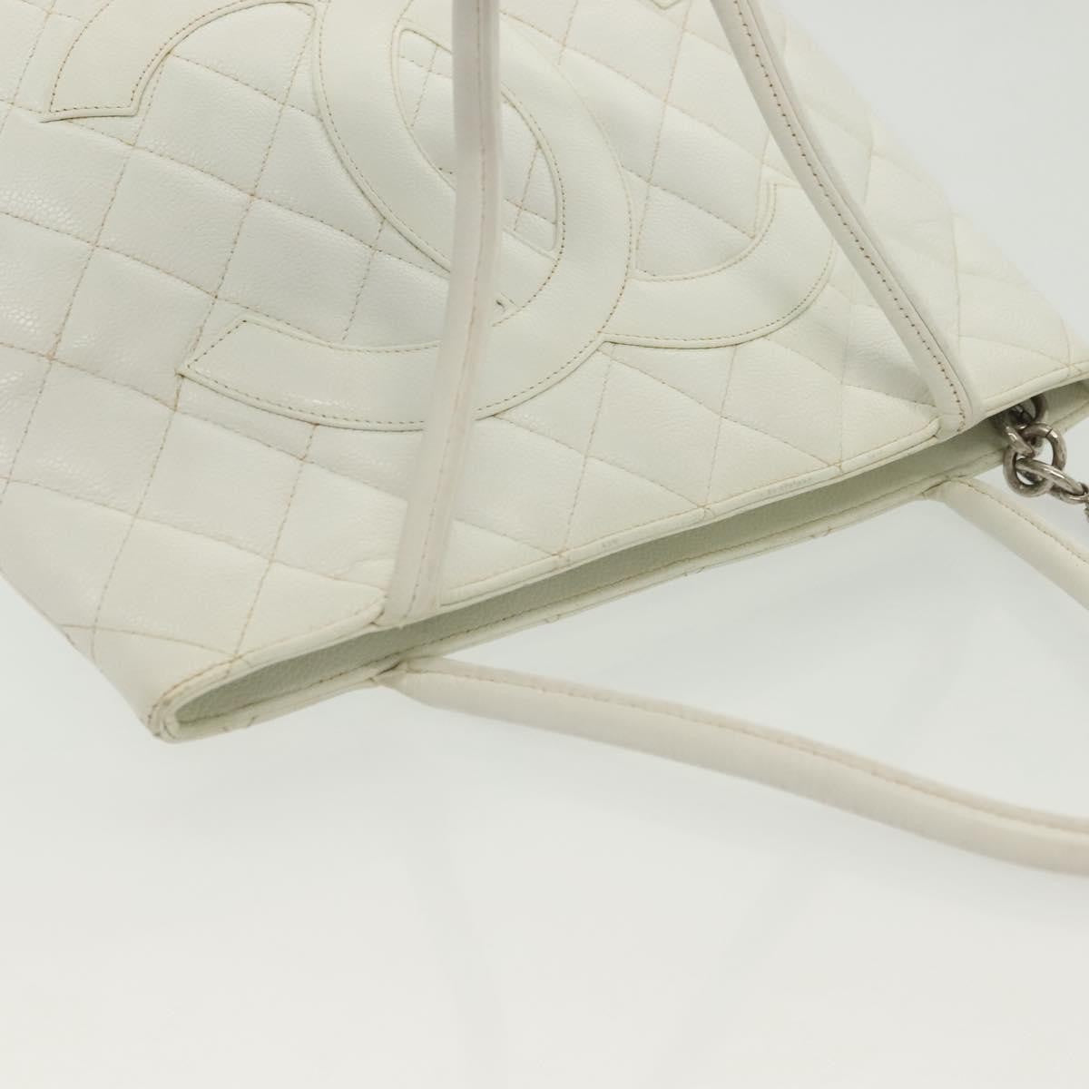 Chanel Medallion Tote Quilted Caviar, WHITE, LEATHER, Tote bag