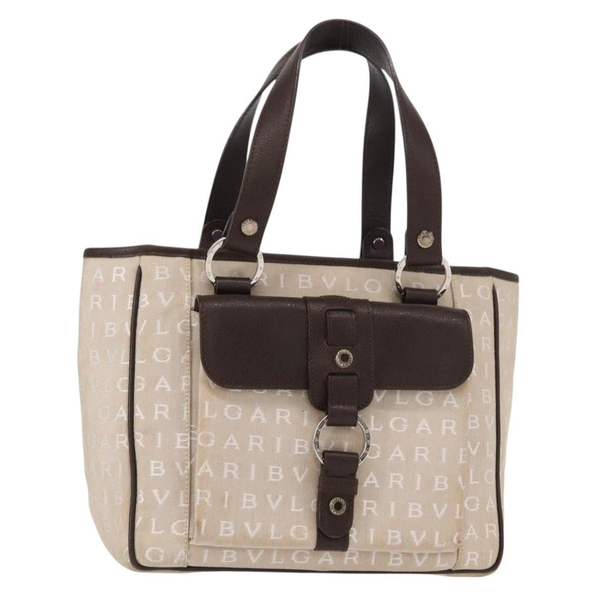 Bvlgari Logomania Handbag Canvas, Beige, Canvas, Handbag