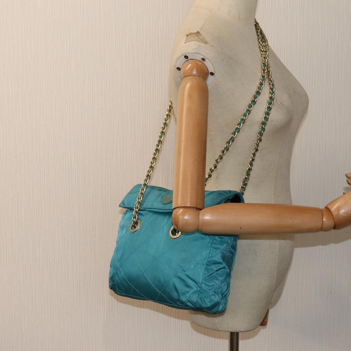 Prada Chain Shoulder Bag Tessuto, BLUE, NYLON, Shoulder bag