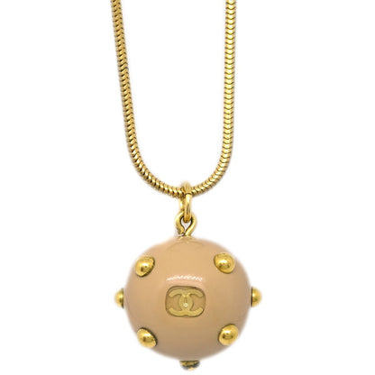 Chanel Vintage CC Ball Pendant Necklace Metal and Enamel, BEIGE, GOLD_PLATED, Necklace