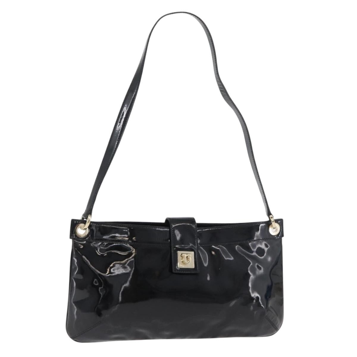 Salvatore Ferragamo Gancini Shoulder Bag Patent Leather, Black, Patent Leather, Shoulder Bag