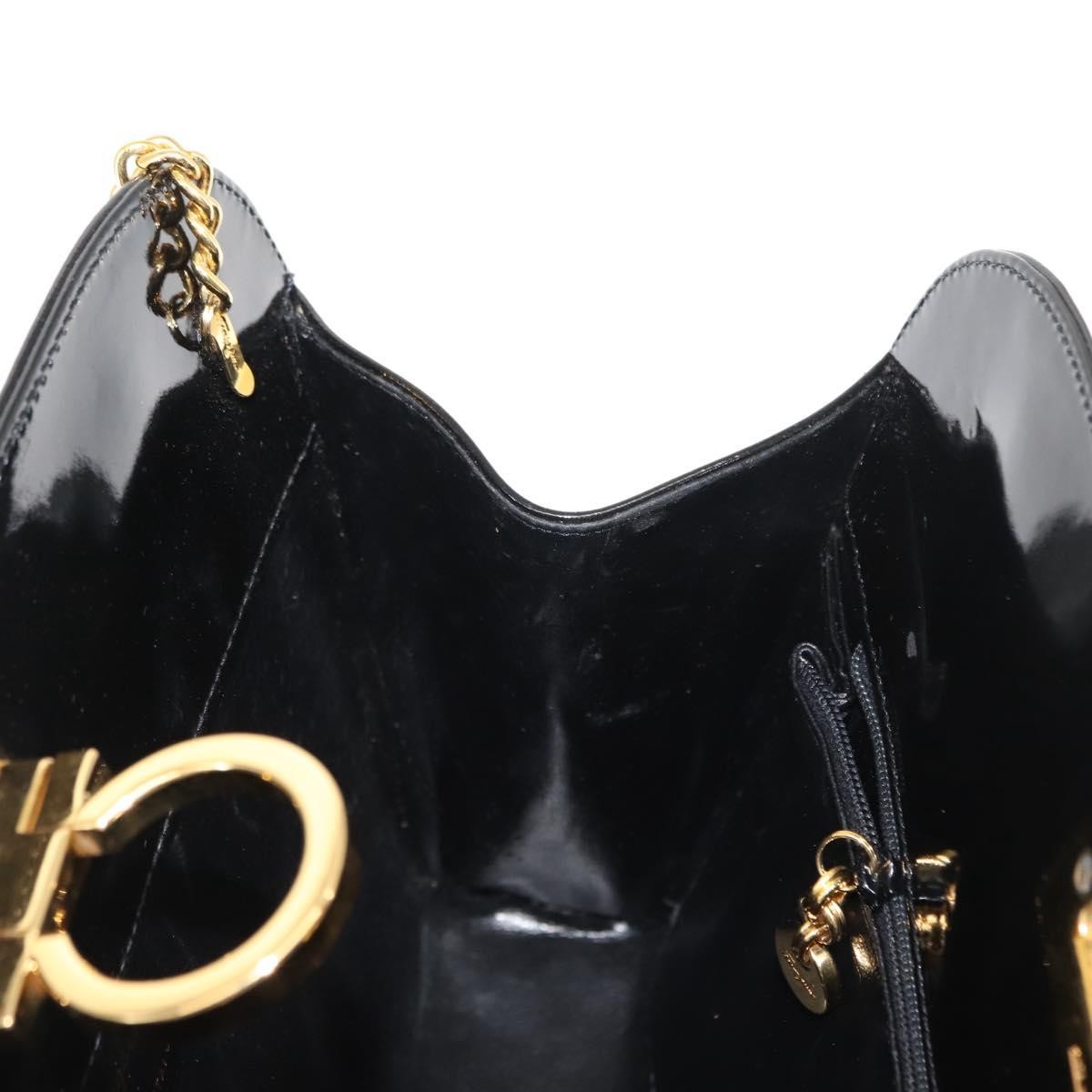Salvatore Ferragamo Vintage Gancini Chain Shoulder Bag Patent Leather, BLACK, PATENT_LEATHER, Shoulder bag