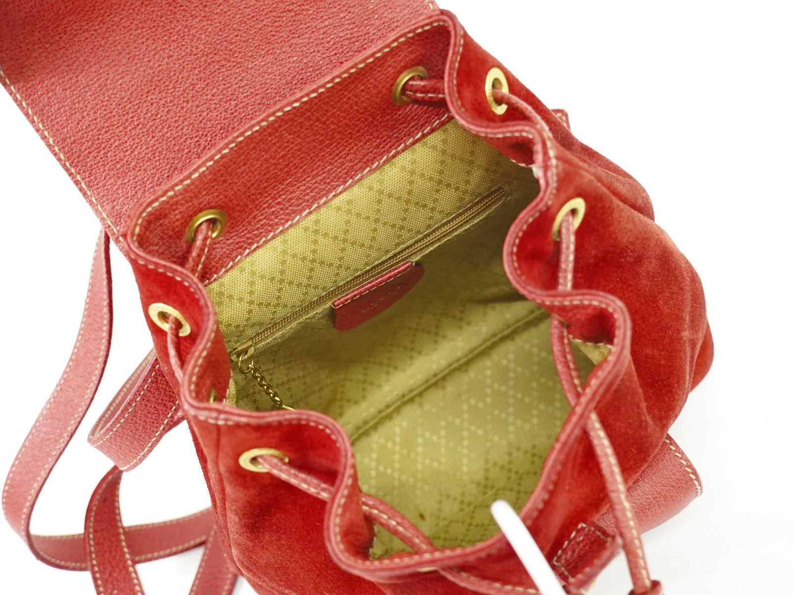 Gucci Vintage Bamboo Backpack Suede, RED, SUEDE, Backpack