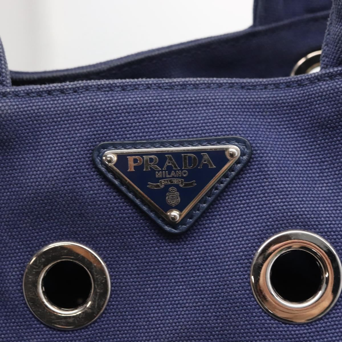 Prada Canapa Convertible Tote Grommet Embellished Canvas, BLUE, CANVAS, Tote bag