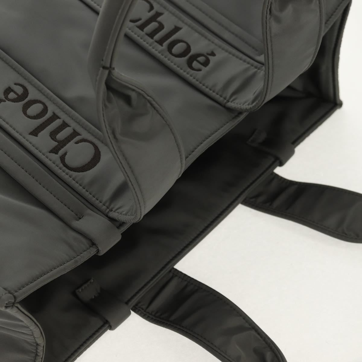 Chloe Woody Tote Recycled Nylon, GRAY, NYLON, Tote bag