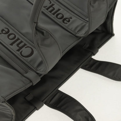 Chloe Woody Tote Recycled Nylon, GRAY, NYLON, Tote bag