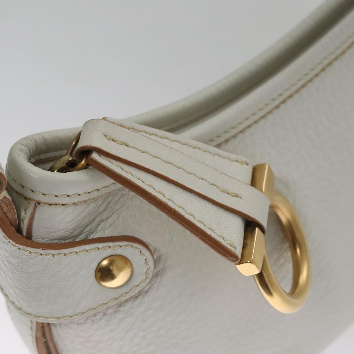 Salvatore Ferragamo Gancini Shoulder Bag Leather, WHITE, LEATHER, Shoulder bag
