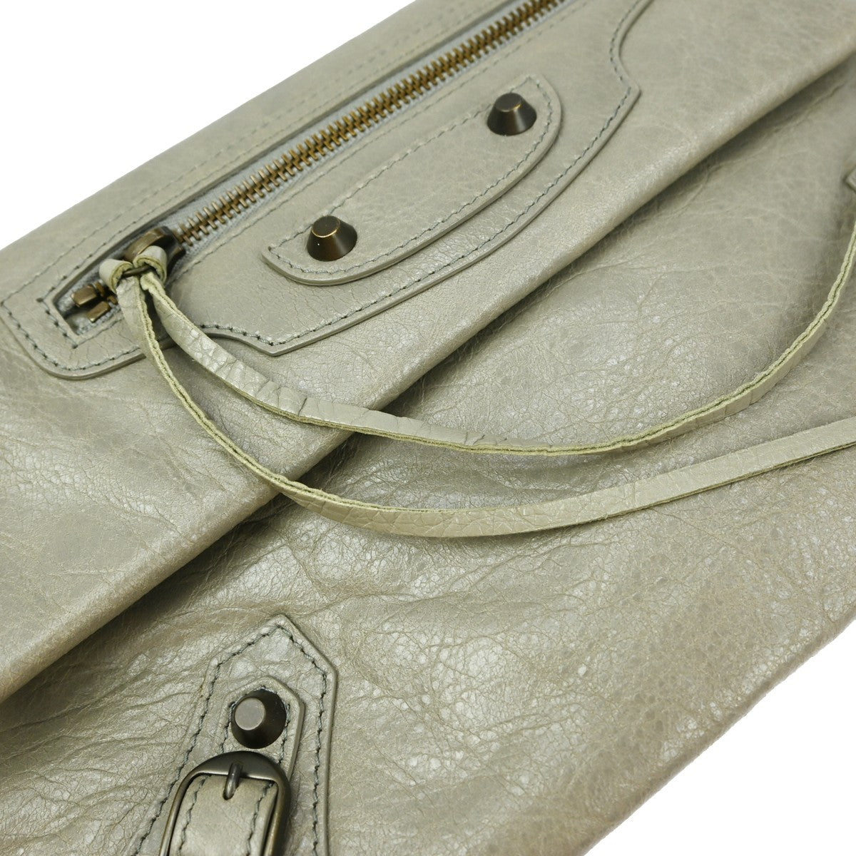 Balenciaga Classic Studs Envelope Clutch Leather, GRAY, LEATHER, Clutche & pouche